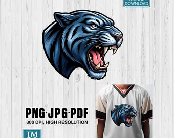 Blue Tigers Mascot PNG, Roaring Tiger T-Shirt Design, Tigers Team School Mascot