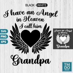 Grandpa In Loving Memory PNG, Grandfather Memorial SVG, Grandpa Angel Wings SVG