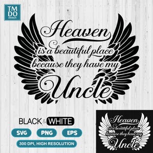 Uncle Heaven with angel wings, Uncle Memorial svg, In loving memory of Uncle