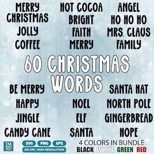 60 Christmas Words SVG Bundle, Merry Christmas SVG bundle, Santa svg, Christmas Designs PNG