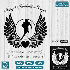 Football player svg, Football Angel wings svg, Memorial svg, In loving memory svg, Rest in peace svg, In memory png