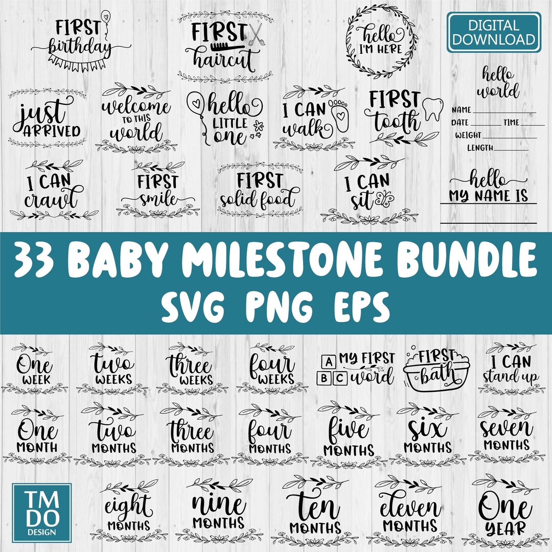 Baby Milestone Rounds SVG Bundle: 33 Designs (digital Download) - Etsy
