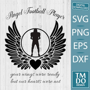 Football player In loving memory svg, In memory of svg, Football Memorial svg, Football Angel wings svg, Football player Rip svg