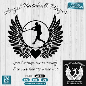 Baseball memorial svg, In loving memory png, Baseball angel wings svg
