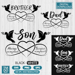 Son Brother Dad Memorial Svg Bundle, In Loving Memory Png, Angel Wings Svg, Memory Svg, In Memory Of Svg, Custom Memorial Design