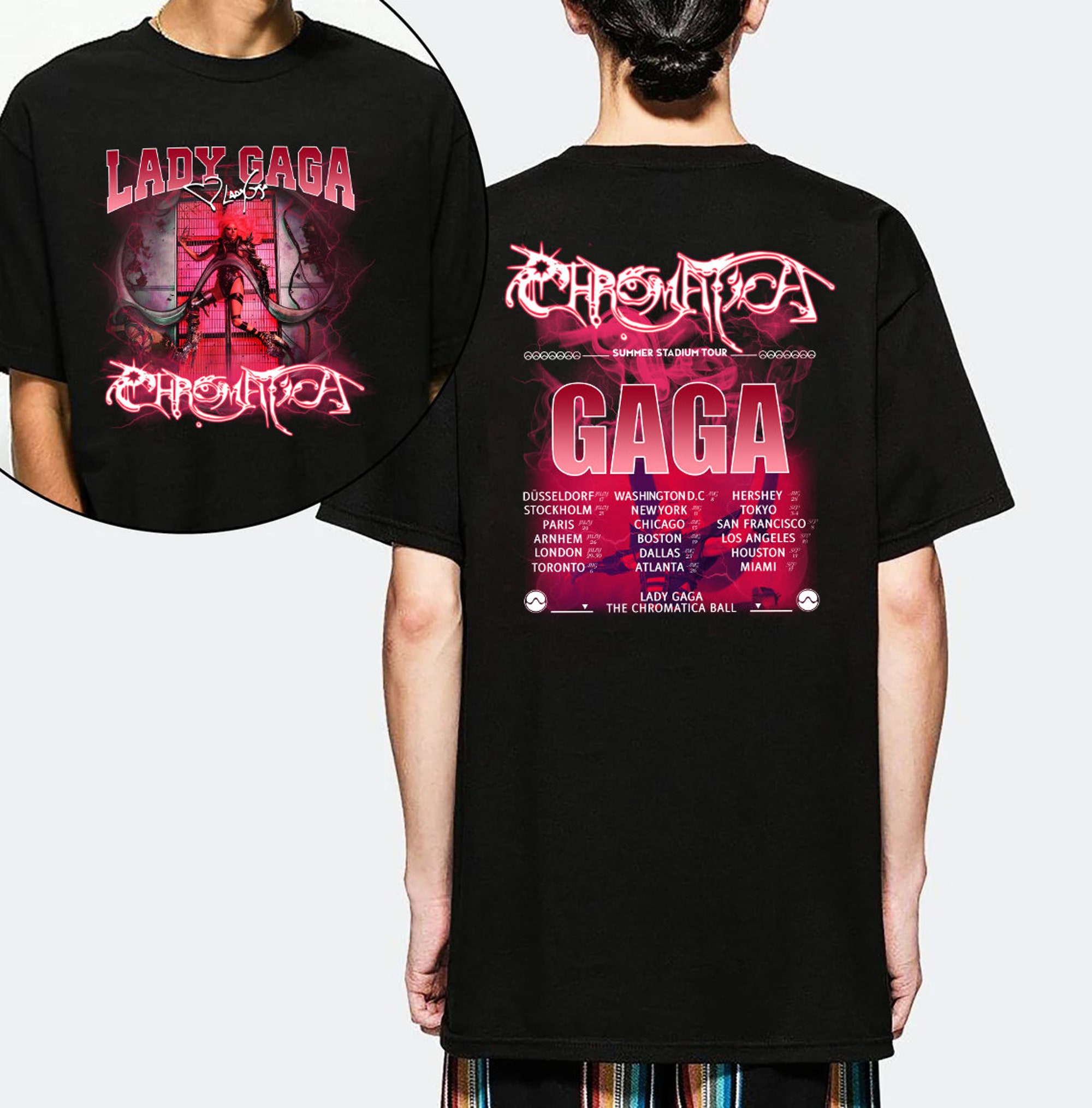 Discover Lady Gaga The Chromatica Ball Tour 2022 Lady Powerful Gaga Doppelseitiges T-Shirt