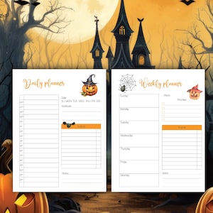 Inserto de planificador de Halloween, planificador diario y semanal, calendario de Halloween, inserto de planificador, descarga instantánea, tamaño carta de EE. UU., A4, A5, Happy Planner