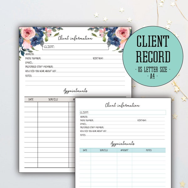 Client Info Sheet, Customer Tracking, Information Log, PRINTABLE Sheets, INSTANT DOWNLOAD, A4, Us Letter