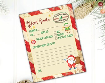 Brief aan de Kerstman, Kerstmanbrief voor kinderen, Afdrukbare brief aan de Kerstman, Amerikaanse brief, Halve Letter, A4, A5