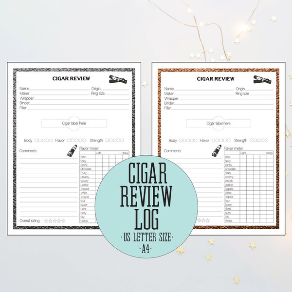 Cigar Review Log, Cigar Tasting Template, Gifts For Cigar Lovers, Printable Cigar Sheet, Review Flavors, Body, Strength, A4, US Lettersize