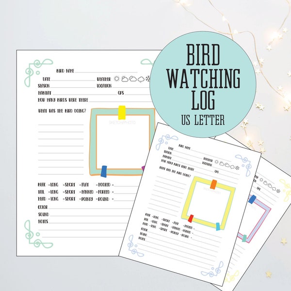 Bird Watching Log For Kids, Printable Bird Watching Log, Bird Watching Journal, US Lettersize