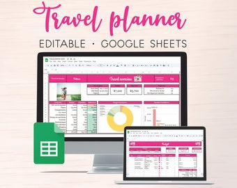 Reseplanerare Google Sheet, digital reseplanerare, kalkylblad för resebudget, redigerbar mall för resplan, semesterplanerare