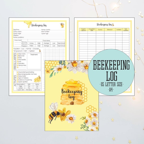 Beekeeping Log, Printable Beekeeping Logbook, Beekeeper's Journal, Beekeeping Records, Templates, A4, US Lettersize