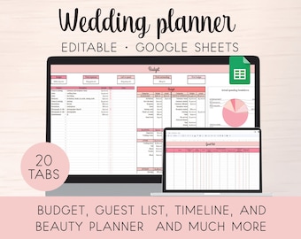 Wedding Planner, Wedding Planning Spreadsheet, Wedding Budget Planner, Google Sheets, Wedding Checklist, Wedding Guest List