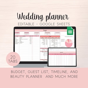 Wedding Planner, Wedding Planning Spreadsheet, Wedding Budget Planner, Google Sheets, Wedding Checklist, Wedding Guest List