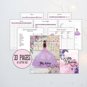 Quinceañera Planner, Quince Planning Checklist, Quinceañera Templates, Quinceañera Printable Planner, Mis Quince, Purple Floral