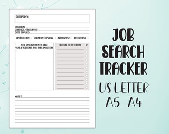 Jobsuche-Tracker, Anwendungslogin, DRUCKBAR und SOFORTIGER DOWNLOAD, US Letter-Größe, A4, A5