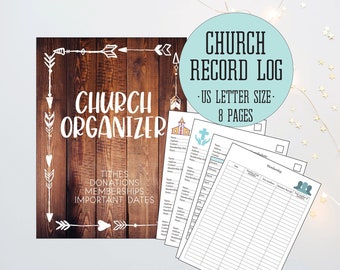 Church Record Book, Tithe Log, Donations Tracker, Membership Tracker, Church Finances, 8 Pages, US Letter