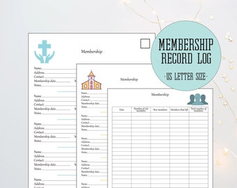 Church Membership Record Book,  Membership Tracker, New Members Register, 3 Pages, US Letter
