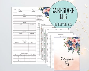 Daily Caregiver Log, Caregiver Report, Caregiving Elderly Care Checklist, Home Health Care Forms, Printable, PDF, US Letter Size