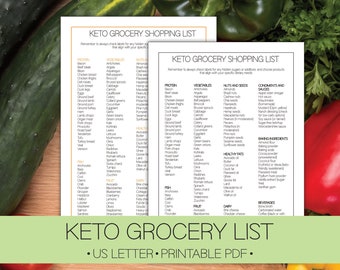 Keto Grocery List Printable | Keto Food List | Low Carb Food List | Keto Tracker | Instant Download