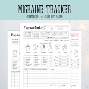 Migraine Tracker, Headache Tracker, Pain Log, Printable Migraine Tracker For Migraine Sufferers, Migraine Diary, US Letter, A4, Classic HP