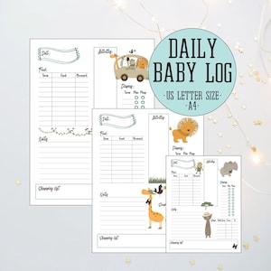 Diario del bambino stampabile, Tema giungla/Safari, Report giornaliero del bambino, Diario della tata stampabile, Diario della babysitter, Modello della tata, Lettera USA, A4