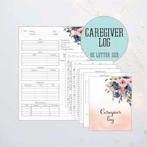 Daily Caregiver Log, Caregiver Report, Caregiving Elderly Care Checklist, Home Health Care Forms, Printable, PDF, US Letter Size