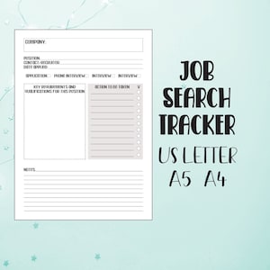 Seguimiento de búsqueda de empleo, registro de solicitudes, descarga instantánea e imprimible, tamaño carta de EE. UU., A4, A5