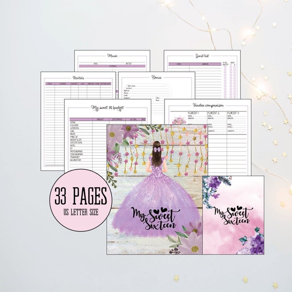 Sweet Sixteen Birthday Planner, My Sweet 16 Planning Checklist, Birthday Printable Planner, Purple