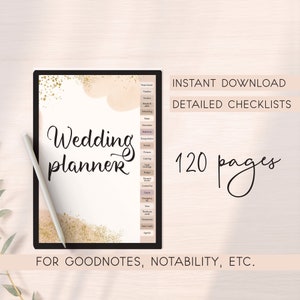 Digitale weddingplanner, 120+ paginasjabloon weddingplanner, huwelijksroute, checklist voor huwelijksplanning
