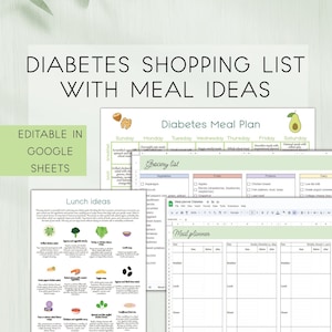 Diabetes Mahlzeit Planer | 7-Tage-Speiseplan | Frühstück, Mittagessen, Abendessen und Snack-Ideen | Diabetiker Einkaufsliste
