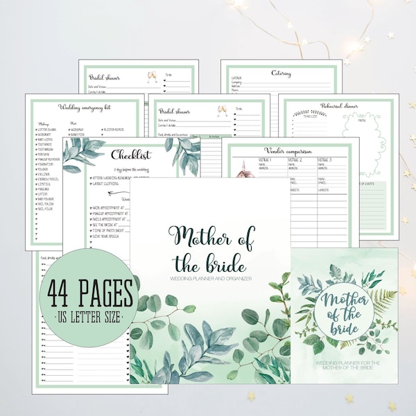 Mother Of The Bride Planner, Botanical, Printable Wedding Checklist, Wedding Organization Template, Mother Daughter Wedding, US Letter