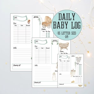 Registro stampabile del bambino, Boho, Rapporto giornaliero del bambino, Registro della tata stampabile, Registro della babysitter, Modello della tata, Lettera USA, A4