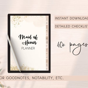 Maid Of Honor Planner, IPAD MOH Planner, Checklist, Bachelorette Party And Bridal Shower Planner, Bridesmaid Planner
