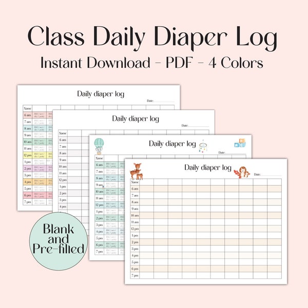 Diaper Changing Tracker Printable, Daily Diaper Log, Diaper Chart For Classroom