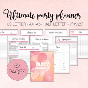 Printable Party Planner, Birthday Planner And Checklist for Event Planning, Budget Tracking & Menu Organization