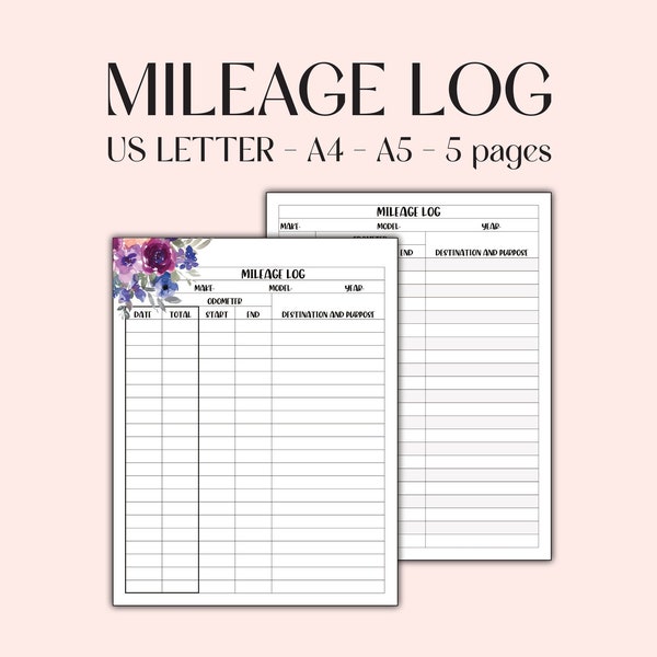 Printable Mileage Log - Etsy