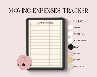 Moving Expenses Tracker, Moving Costs Budget Tracker, Relocation Expenses, Digital Relocation Costs Tracker For Tablets