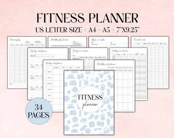 Fitness Planner Printable, Workout and Meal Planning Template, Calorie Tracker, Intermittent Fasting & Habit Tracker