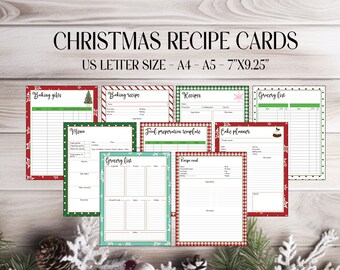 Rezeptkarte zum Ausdrucken für Weihnachten - Mit Einkaufsliste, Menüplaner & Backrezeptvorlagen für die einfache Essenszubereitung - Sofort Download