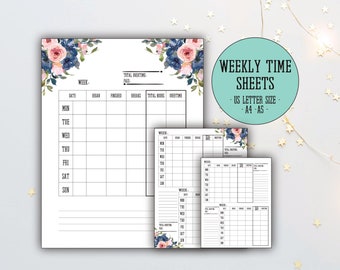 Weekly Time Sheet, Work Hour Log Including Overtime, Timesheet, PRINTABLE, INSTANT DOWNLOAD, A4, A5, Us Letter