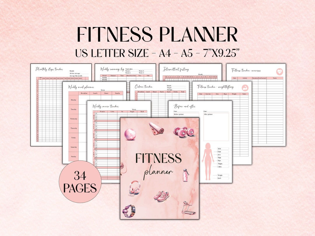 Fitness Planner PDF | Pink Printable Workout Planner With Meal Planning ...