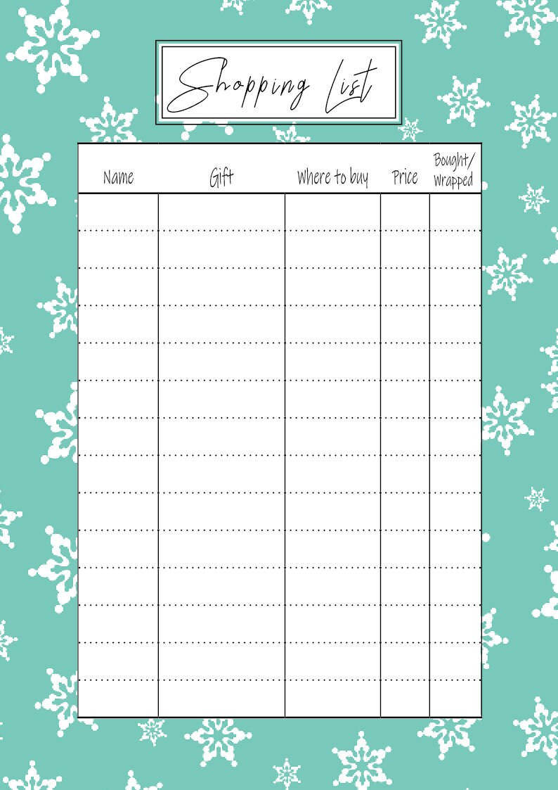 Printable Christmas Shopping List Gift Planner Instant - Etsy