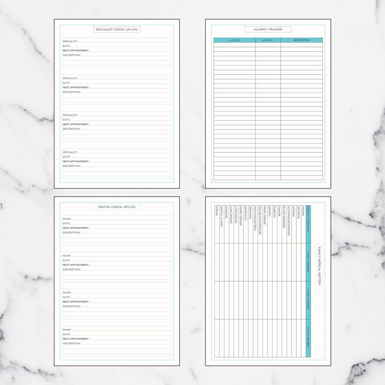Personal Health Record Keeper PRINTABLE, Track Prescriptions, Medical Appointments, Medical