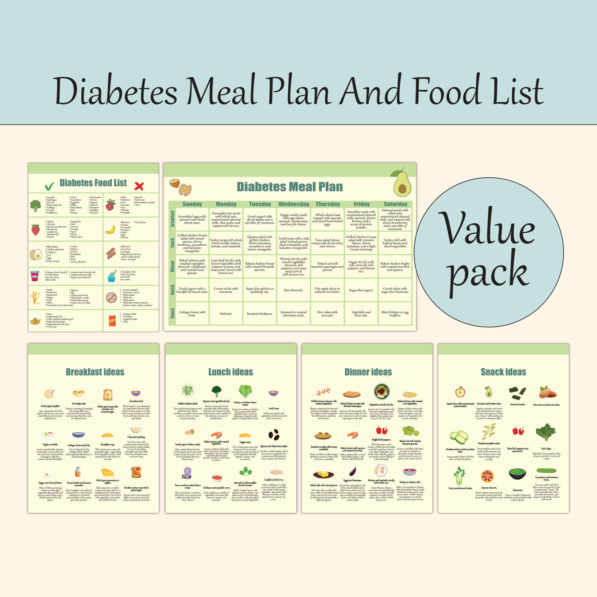 Printable Diabetic Food List Diabetes Meal Plan Diabetes Guide With Blood Sugar Tracker Etsy