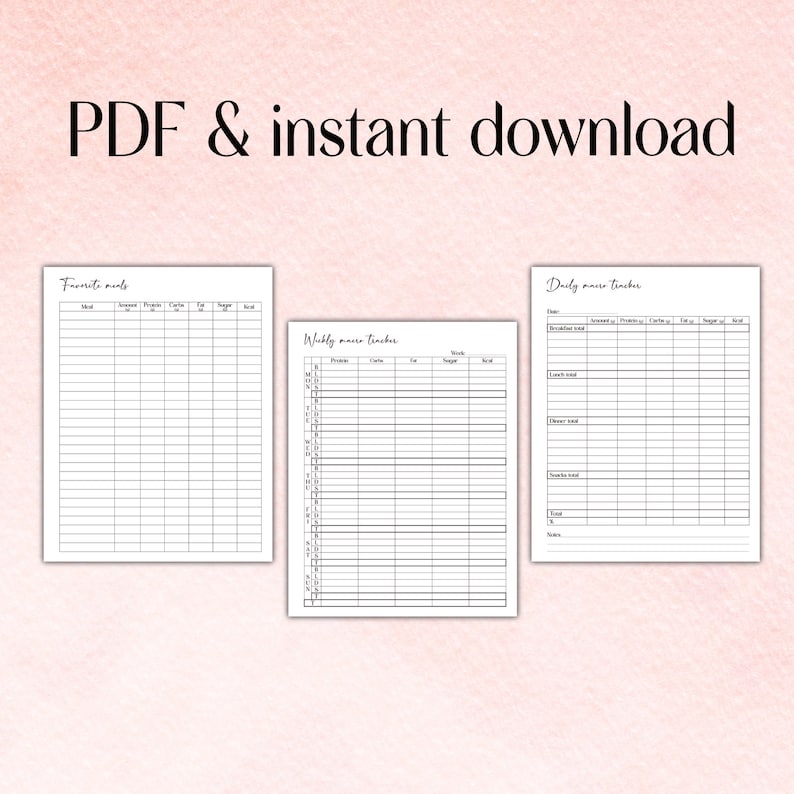 Macro Tracker Printable, Daily and Weekly Food Journal to Track Calorie, Fat, Protein, Carbs and ...