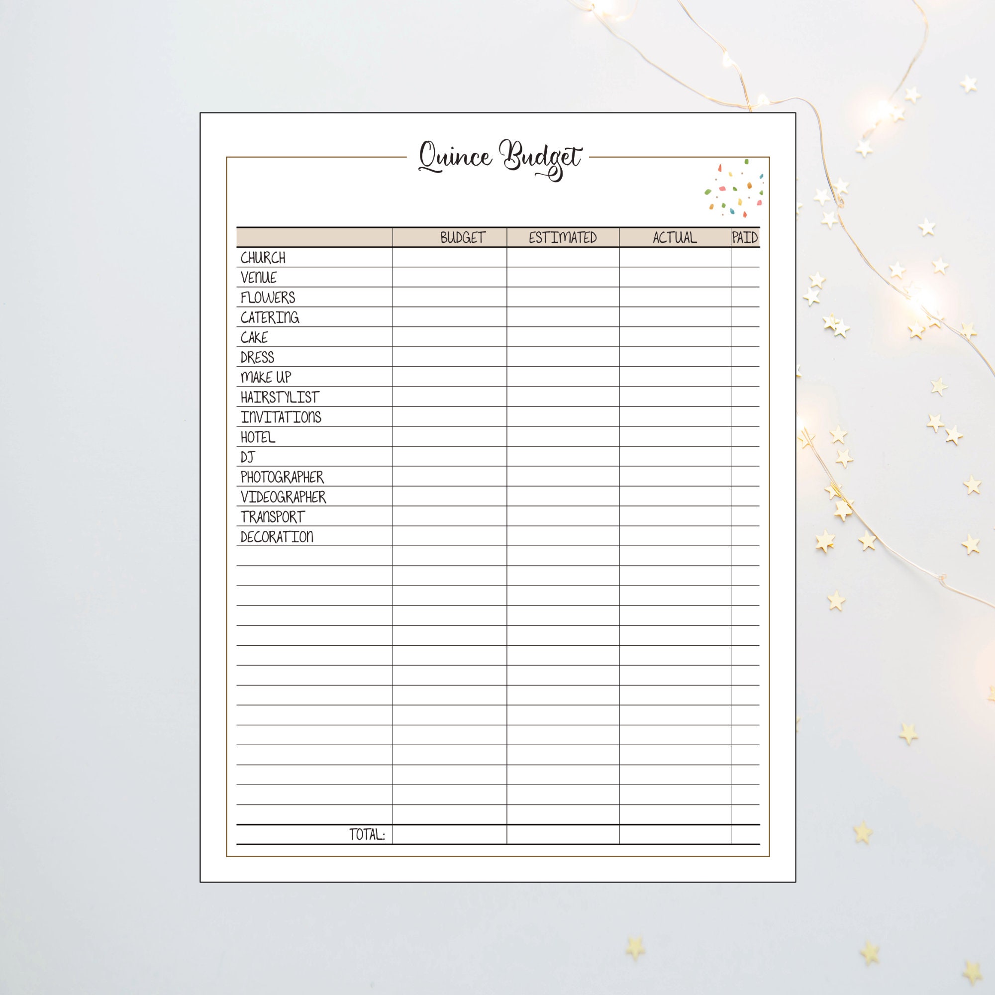 Quinceañera Planner, Quince Planning Checklist, Quinceañera Templates, Quinceañera Printable ...