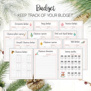 Image of a printable holiday budget planner for Christmas and Thanksgiving organization to plan expenses such as party, food, and decoration
