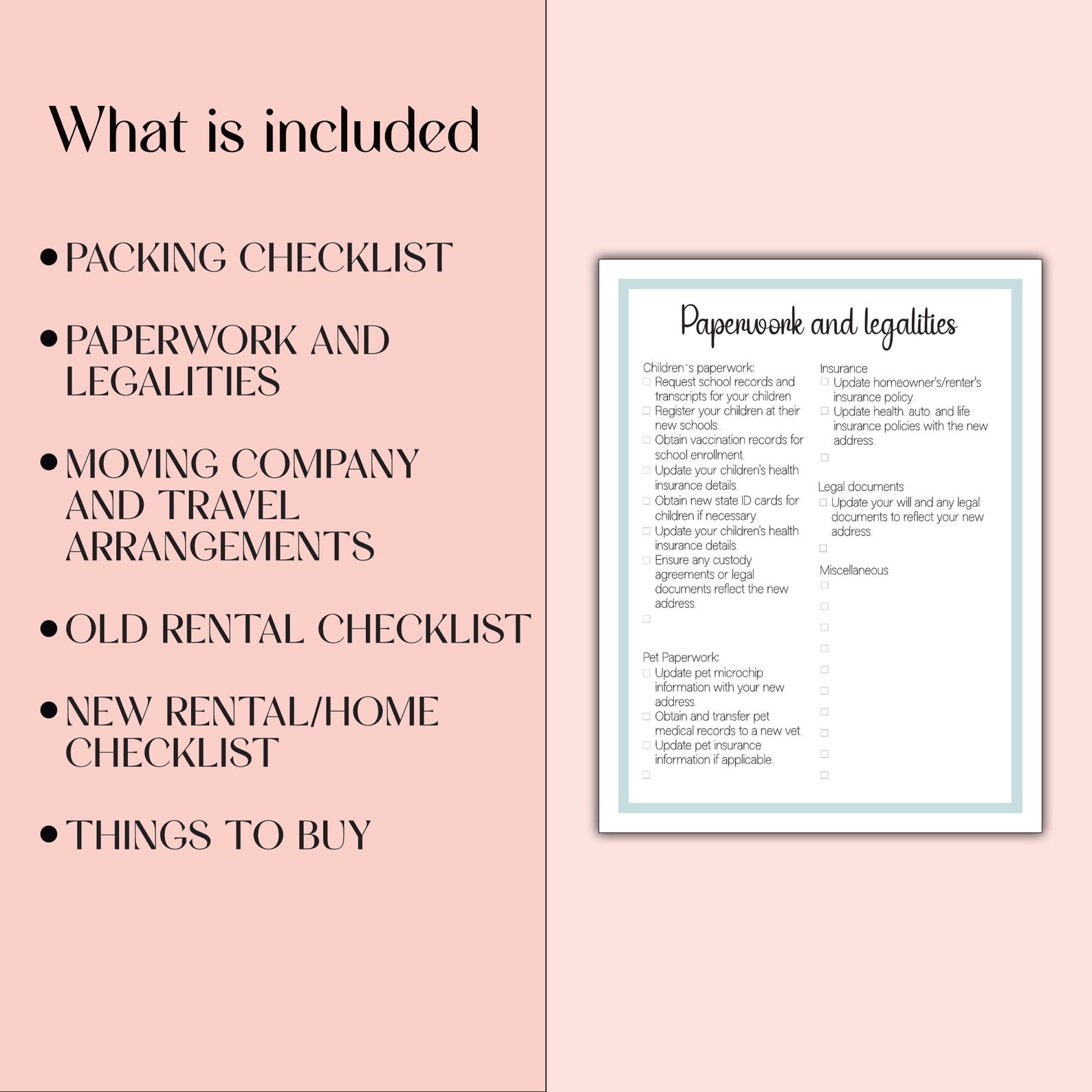 Relocation Guide Hand Out Moving Checklist, Printable Relocation Planner Suitable for Rentals and ...